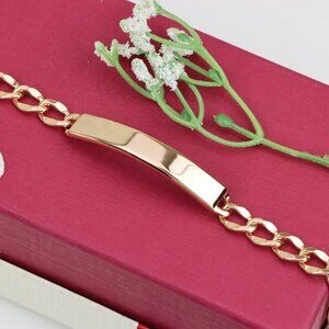 "Rose Gold Plated Bracelet with Bold Polished ID Bar Chain Design, XPBL1081